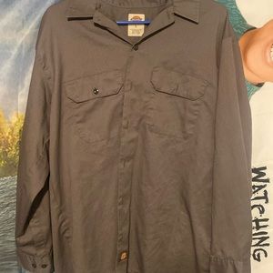 dickies grey button up mens L
